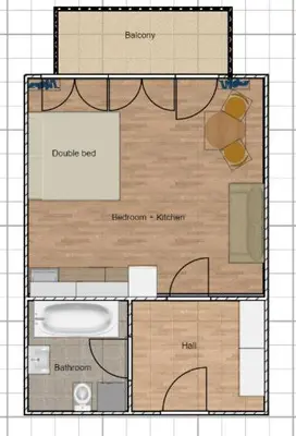 a floor plan of a small apartment with at AuriApartments Libeň nový byt 1kk s garáží in Prague