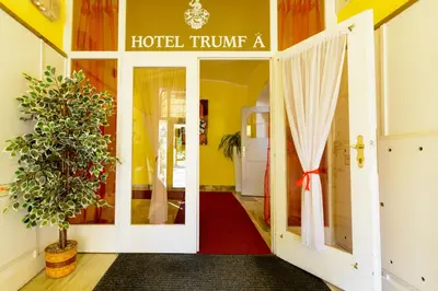 an open door to a hotel trance a room at Hotel Trumf in Mladá Boleslav