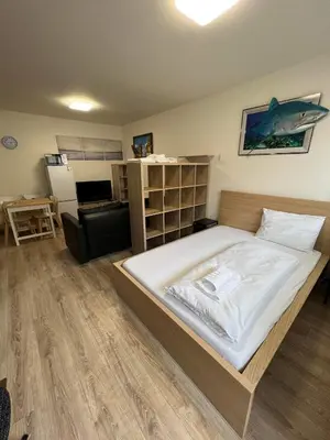 a bedroom with a large bed in a room at Beroun apartments in Beroun