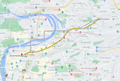 a close up of a map with colored roads at Entire Apartment, near Clarion, O2 Arena, Metro 3 min, Easter market in City Center 15 min in Prague
