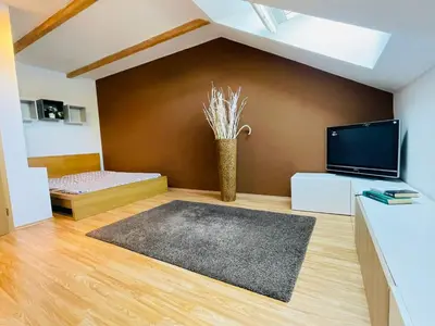 a living room with a tv and a vase at Letní dům Ždáň in Slapy