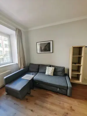 a living room with a couch and a table at Flat in Zizkov -102- in Prague