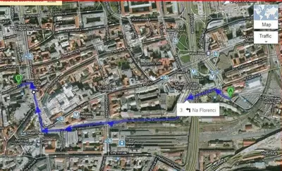 a map of a city with a blue line at Rooms in the Center of Old Town in Prague