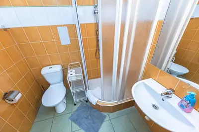 a bathroom with a shower and a toilet and a sink at Apartments Kamenicka 23 in Prague
