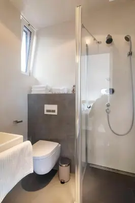 a bathroom with a shower and a toilet and a sink at Vila U Blaženky in Prague