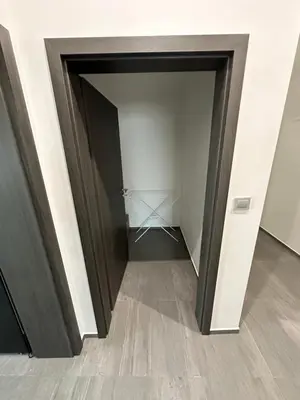a hallway with a brown door in a room at Byt apartman 2rooms 76m2 all new in Prague