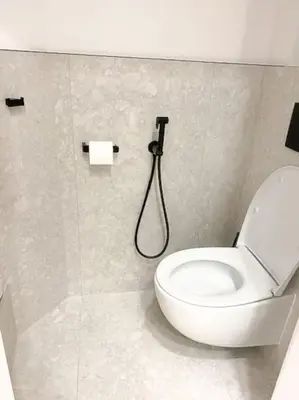 a bathroom with a toilet and a shower at Capitol deLuxe apartment in Prague
