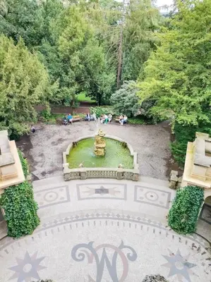 an aerial view of a fountain in a park at Capitol deLuxe apartment in Prague