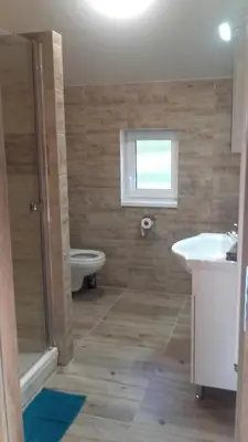 a bathroom with a shower and a toilet and a sink at Apartmány Audy 2 in Mníšek pod Brdy
