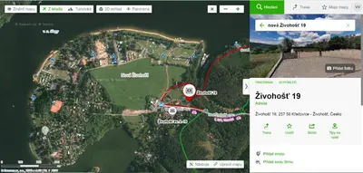 a map of a park with a red circle on it at Apartmán Slapy, slapská přehrada - Nová Živohošť in Křečovice
