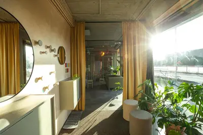a room with a mirror and plants and a window at Cool place in Prague