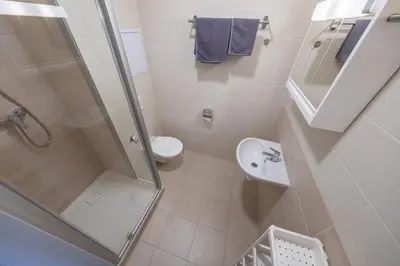 a bathroom with a shower and a toilet and a sink at Penzion BIG HOUSE in Prague