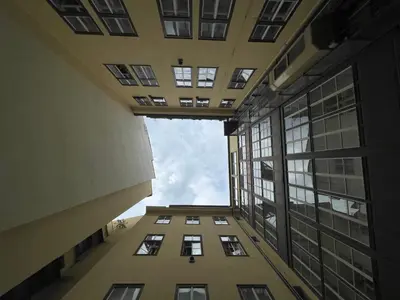 a view from the inside of a tall building at Grand Viceroy Apartments - Gothic Tower View in Prague