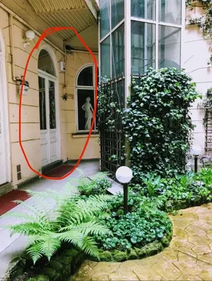 a plant in front of a house with a red hose at Fun Tiki Vibe Apartment / Charles Bridge / Netflix in Prague