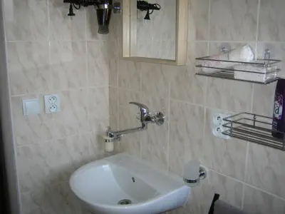 a bathroom with a white sink and a mirror at Apartmány Polepy in Polepy