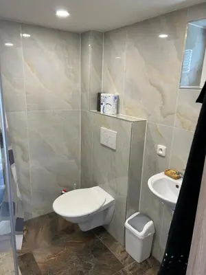 a bathroom with a toilet and a sink at Zahradní dům in Prague