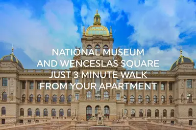 a building with the words national museum and wellnessas square just minute walk from at Residence Vocelova in Prague