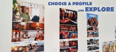 a catalogue of movies and posters on a wall at Triple King Size Balcony Suite in Prague
