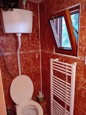 a bathroom with a toilet and a window at Apartmánová chata Martina in Hradištko
