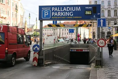 a blue parking sign on the side of a street at TRUHLÁŘSKÁ 4 APARTMENT in Prague