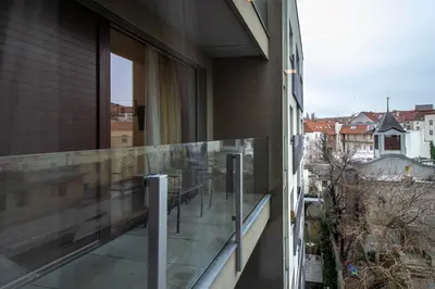 a view from the balcony of a building at Modern Apartment With Balcony and Garage in Prague