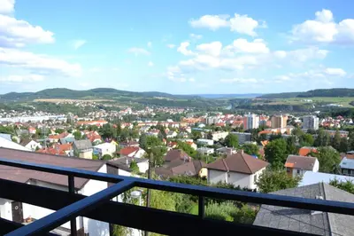a view of a city from the balcony of a house at Penzion Panorama in Beroun