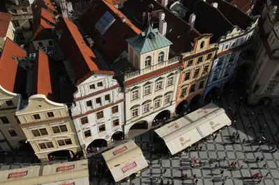 an overhead view of a building in a city at ModaLoft Duplex by Rentez in Prague