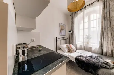 a small kitchen with a sink and a window at King´s Road Residence in Prague