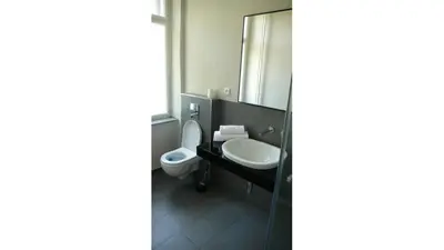 a bathroom with a sink and a toilet and a mirror at Vila Olga in Jevany