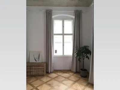 a room with a window and a potted plant at Stylish apartment 5 mins from the Charles Bridge in Prague