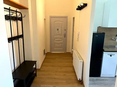 a hallway with a white door in a room at Katerina's Downtown Apartments in Prague
