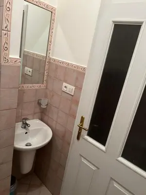 a bathroom with a sink and a mirror and a door at Residence Ai Due Mondi in Prague