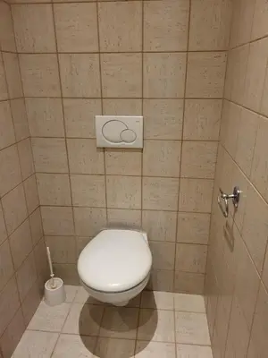 a bathroom with a white toilet in a stall at Pension Sunflower in Prague