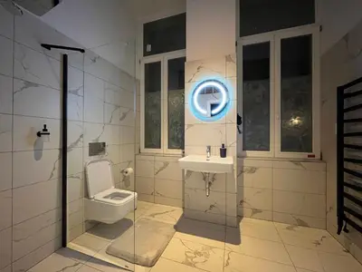 a bathroom with a toilet and a sink at SPA SPA Apartments Vyšehrad in Prague