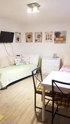 a room with a bed and a table and a chair at Dům V Podzámčí in Mělník