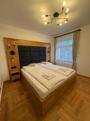 a bedroom with a large bed in a room at Penzion Radost in Poděbrady