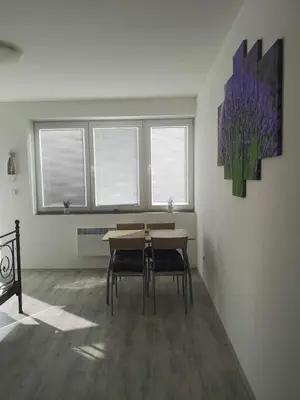 a room with a table and two chairs in it at Apartmán U vody in Županovice