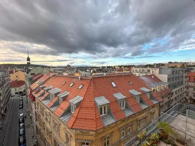 an overhead view of a building with a red roof at Castle View Apartments. Old Town in Prague