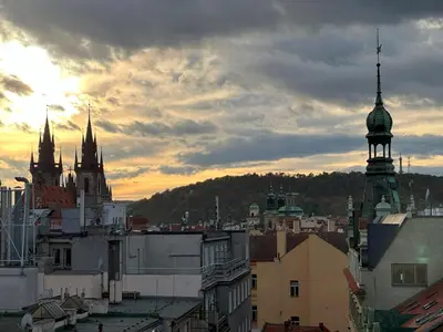a view of a city with buildings and towers at Castle View Apartments. Old Town in Prague
