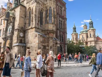 a group of people standing in front of a building at Apartment Old Town home-1 by Interhome in Prague