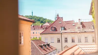 a view of a group of buildings with roofs at Residence Dvorak in Prague