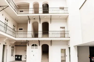 an external view of a building with balconies at K-14 Apartment in Prague