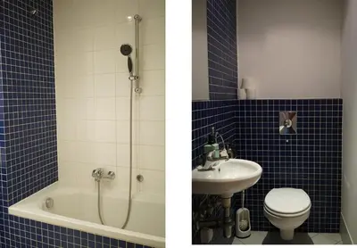 a bathroom with a sink and a toilet and a shower at K-14 Apartment in Prague