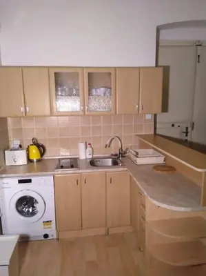 a kitchen with a sink and a washing machine at Authentic, traditional airbnb in central Prague ! in Prague