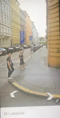 two people are standing on a city street at Apartment Prague Center in Prague