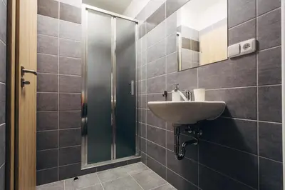 a bathroom with a sink and a shower at Ubytování Kytín in Kytín
