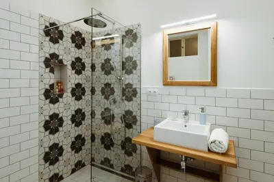 a bathroom with a sink and a shower at Dream blue in city centreWenceslas Sq in walk in Prague