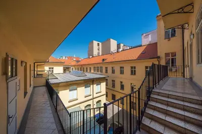 a view from the balcony of a building at Quiet city center apartment in hip & foodie area in Prague