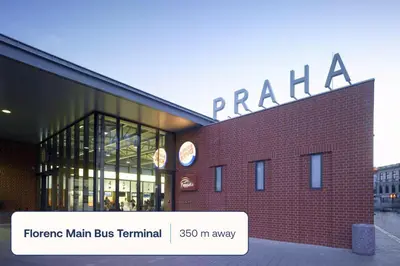 a brick building with a sign that reads praha at TurnKey I Karlín Square Apartments in Prague