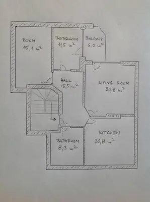a drawing of a floor plan of a house at Harrison Homes Prague Apartment 02 Terrace and Parking in Prague